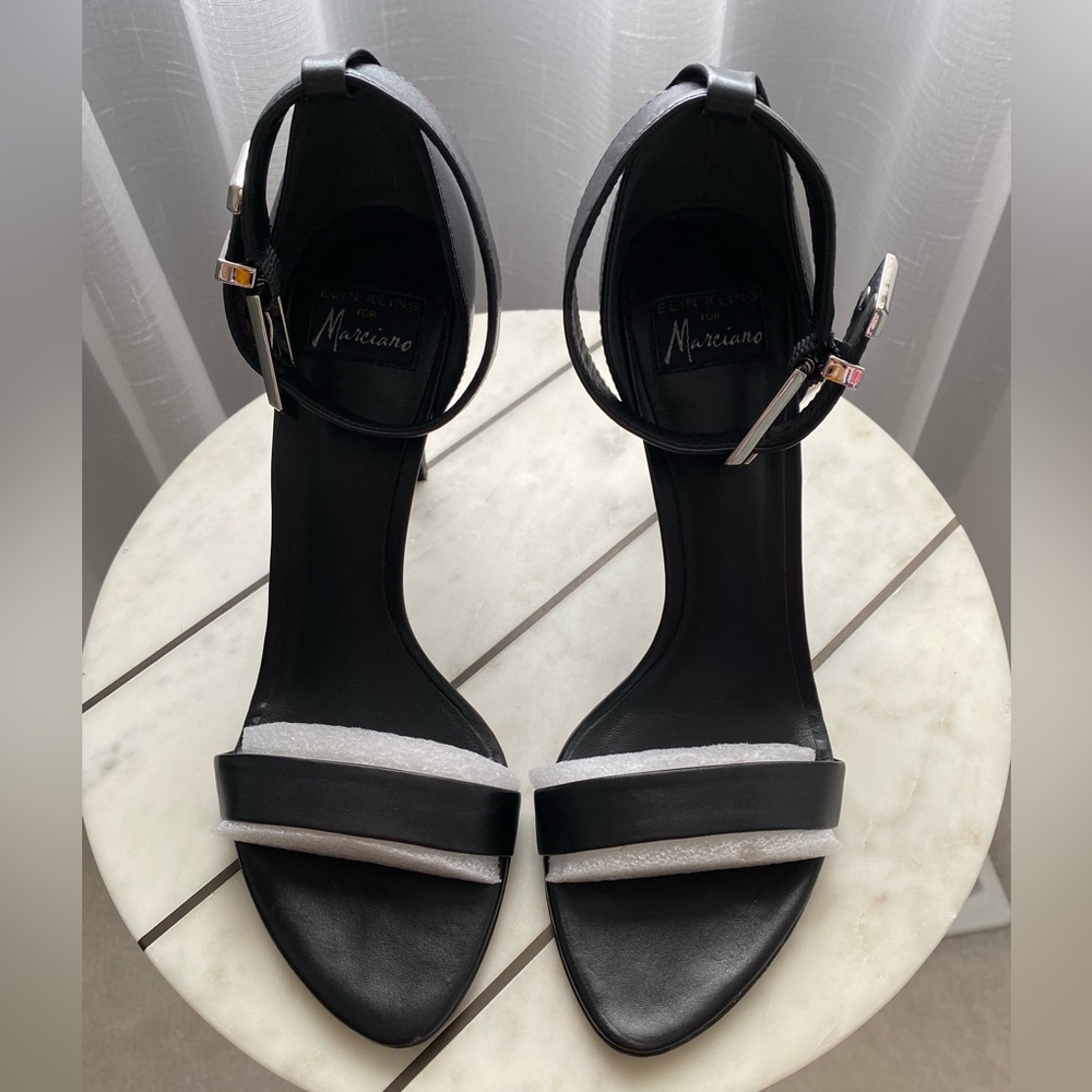 Marciano black leather heel sandals size 7